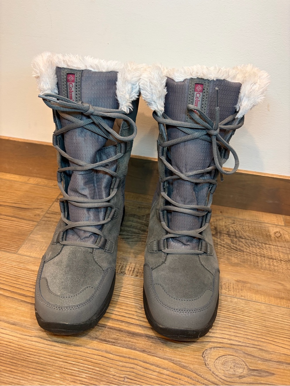 Columbia Ice Maiden ll Grey color Faux-Fur Waterproof lace up Winter Boots